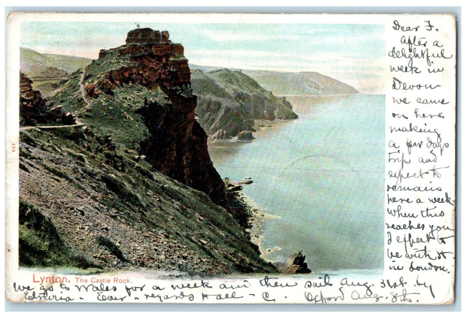1907 View of The Castle Rock Lynton Devon England Antique Posted Postcard