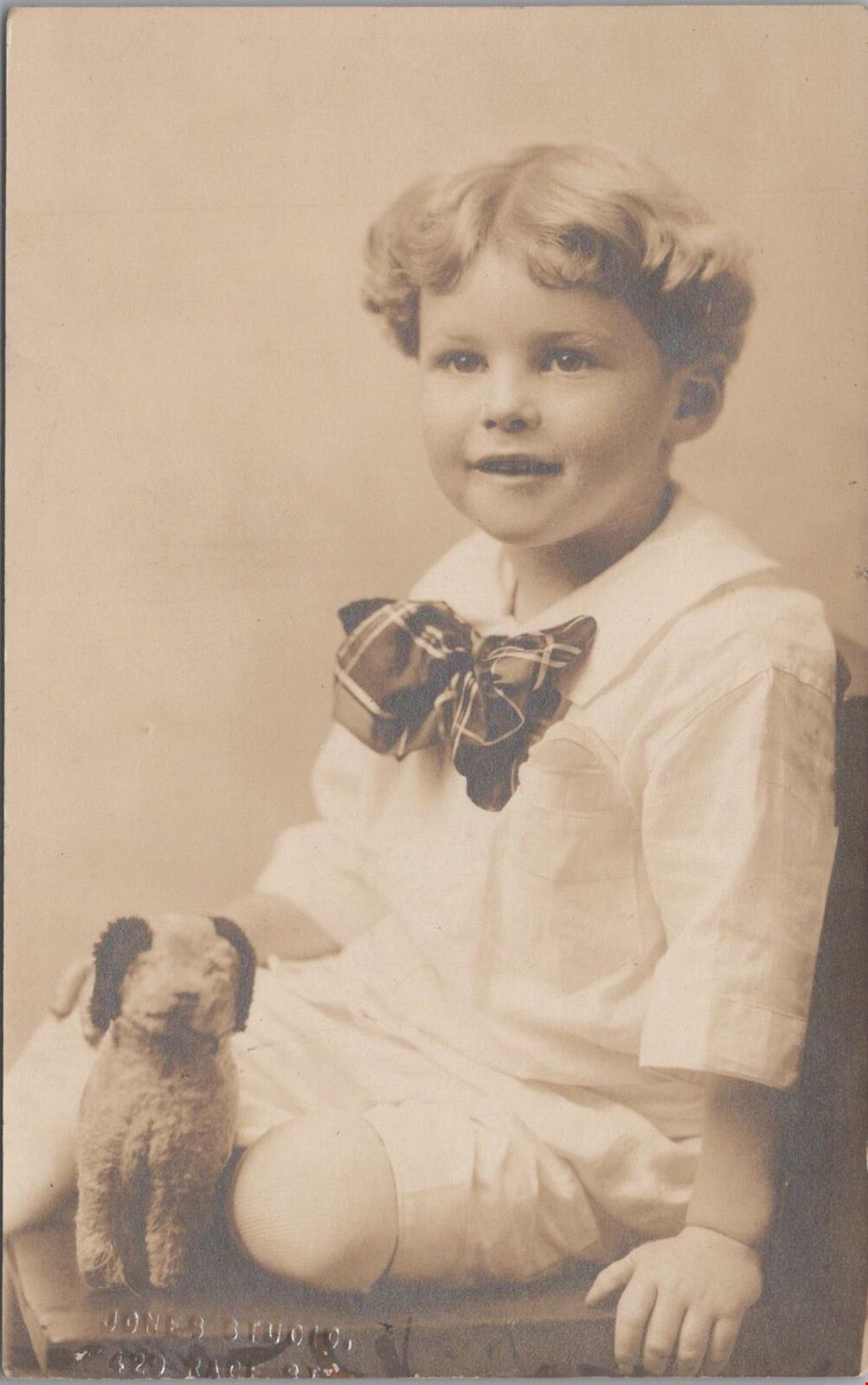 RPPC Postcard Little Boy Posing With Toy Dog Harry Dickerson 1917