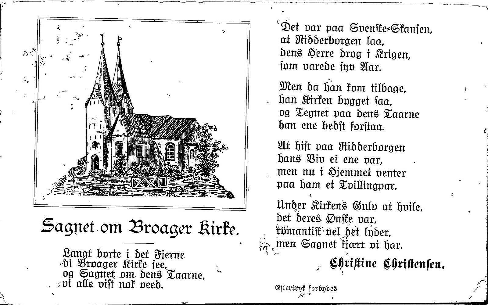 DENMARK pm 1913 SAGNET OM BROAGER KIRKE CHURCH Vitntage Postcard Pofttarte