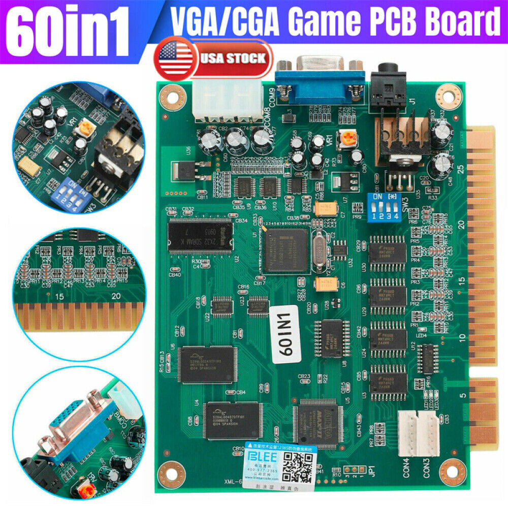 New 60 IN 1 Multicade PCB Board CGA/VGA Output For Classic Jamma Arcade Game US