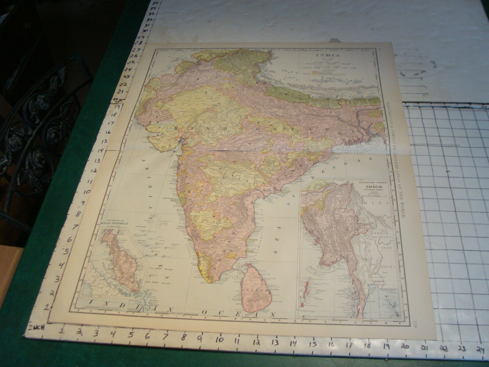 Vintage Original 1898 Rand McNally Map: INDIA, 28 x 21\