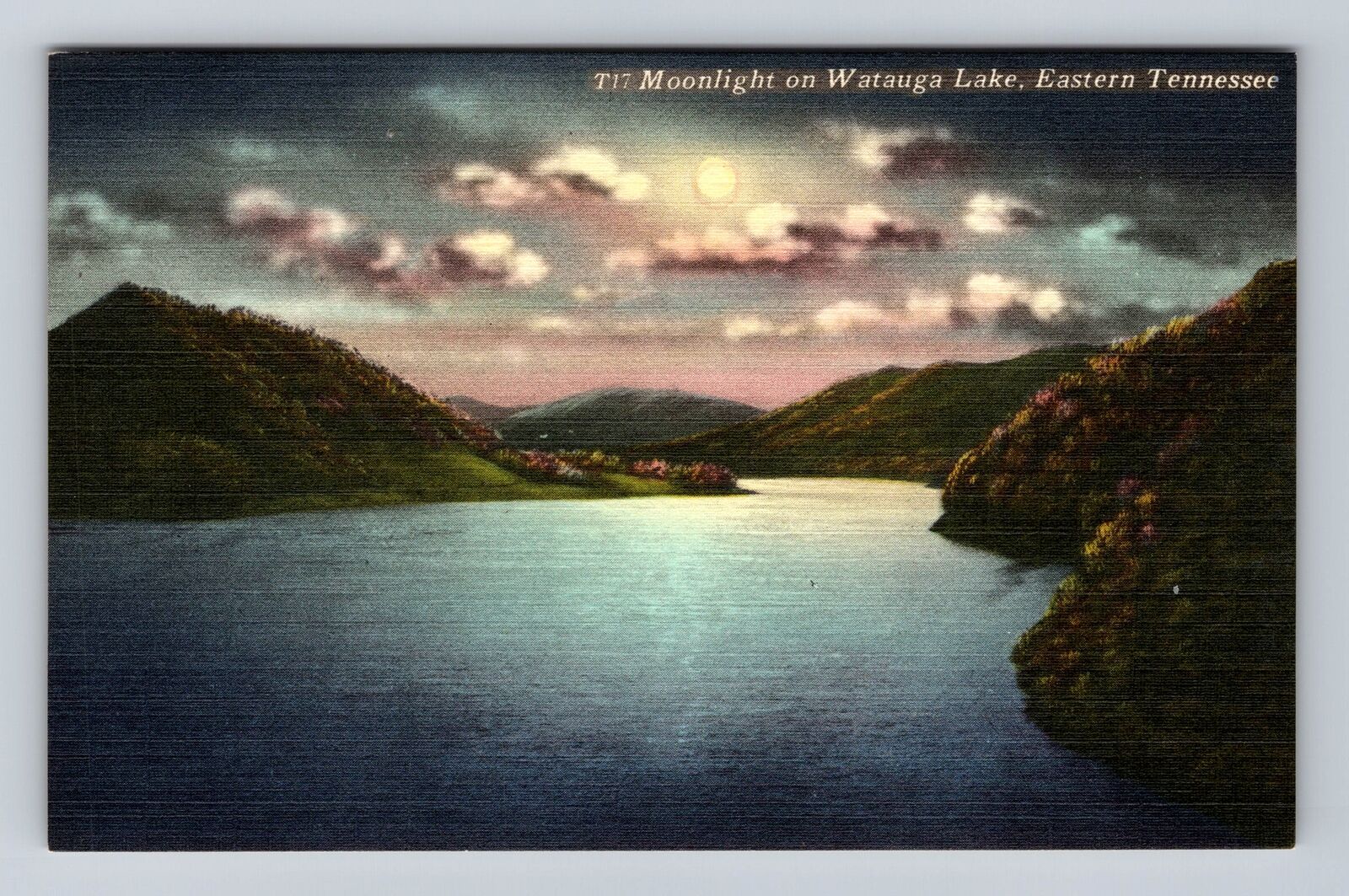 TN-Tennessee, Moonlight On Watauga Lake, Antique, Vintage Souvenir Postcard
