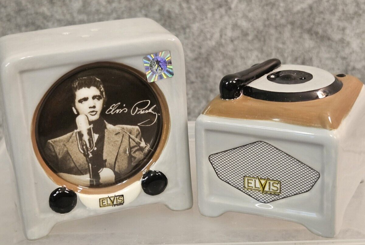 Elvis Presley Salt & Pepper Shakers Set 2003 Television Phonograph Ceramic Music