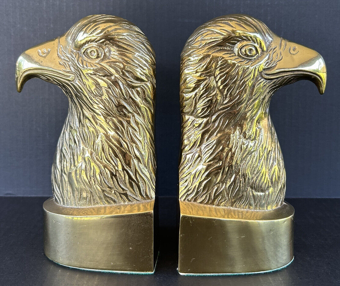 Vintage Brass Bookends Eagles Birds 8” Mid Century Art Deco Americana