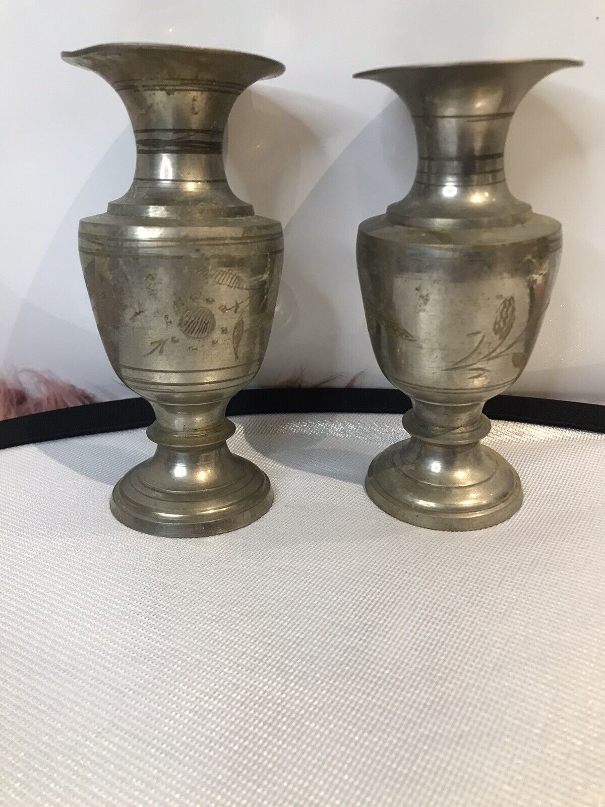 Pair of Small Metal Vintage Vases
