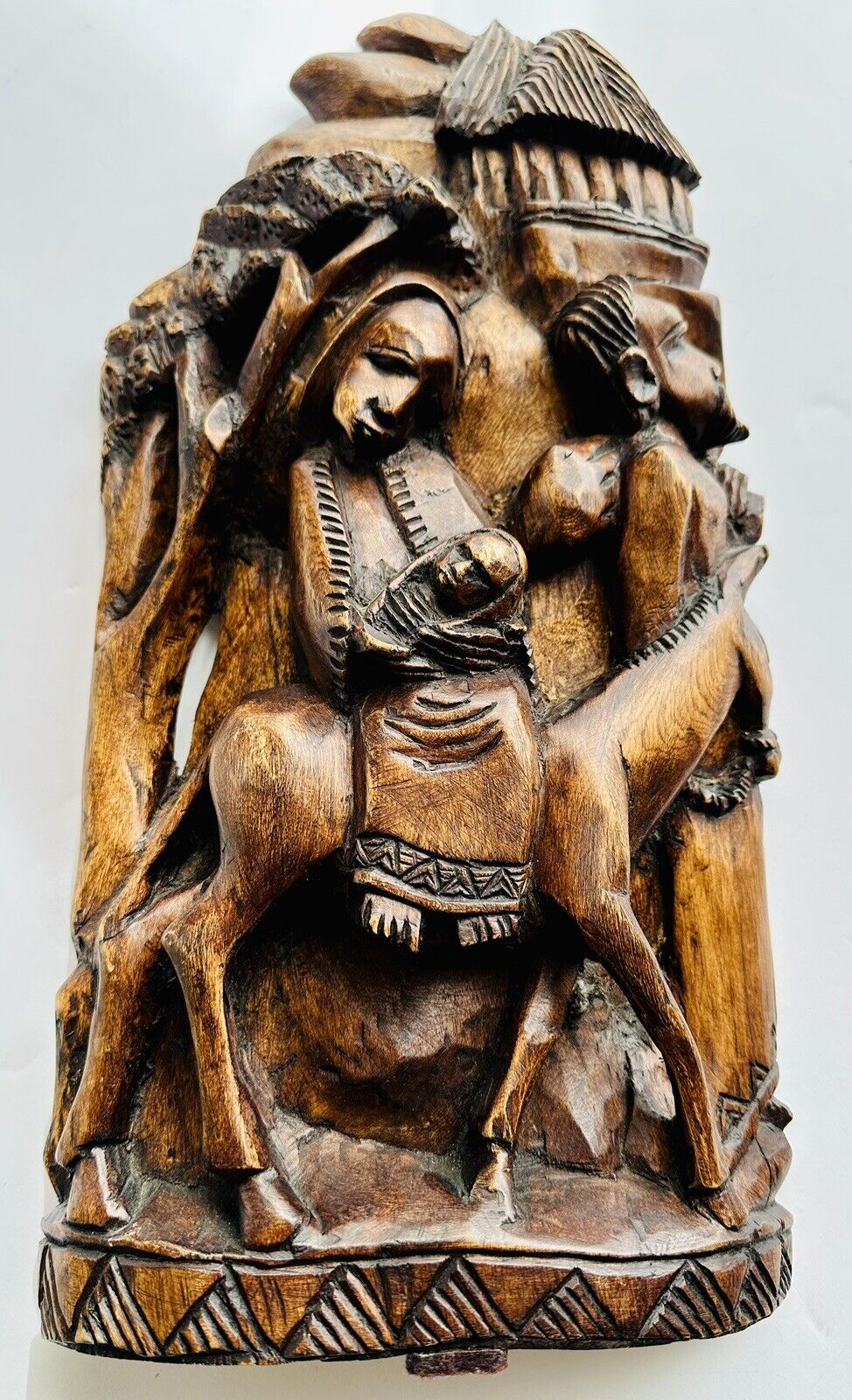 Vintage Holy Family Jesus Mary Joseph Wood Carved Statue Large 16” Beautiful