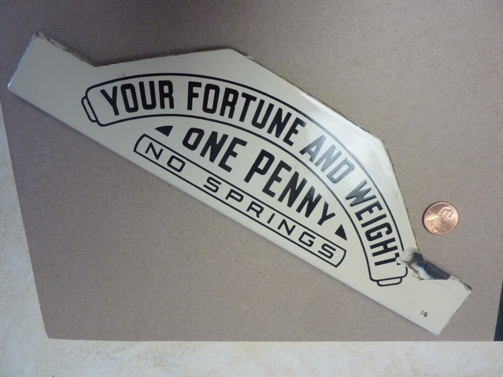 Watling Coin Operated 500 Fortune Penny Scale Porcelain Front Sign 1930\'s