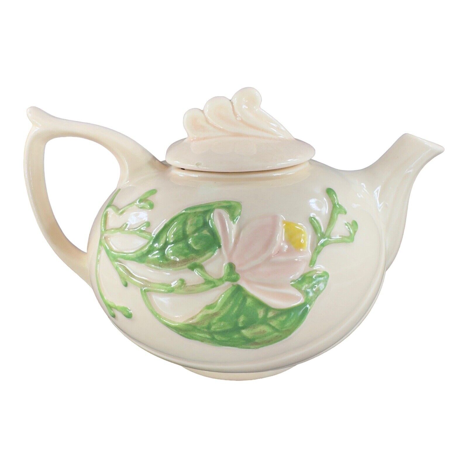 1940s Hull Art Pottery Magnolia Pink Flower Teapot H20 Ceramic Porcelain VTG