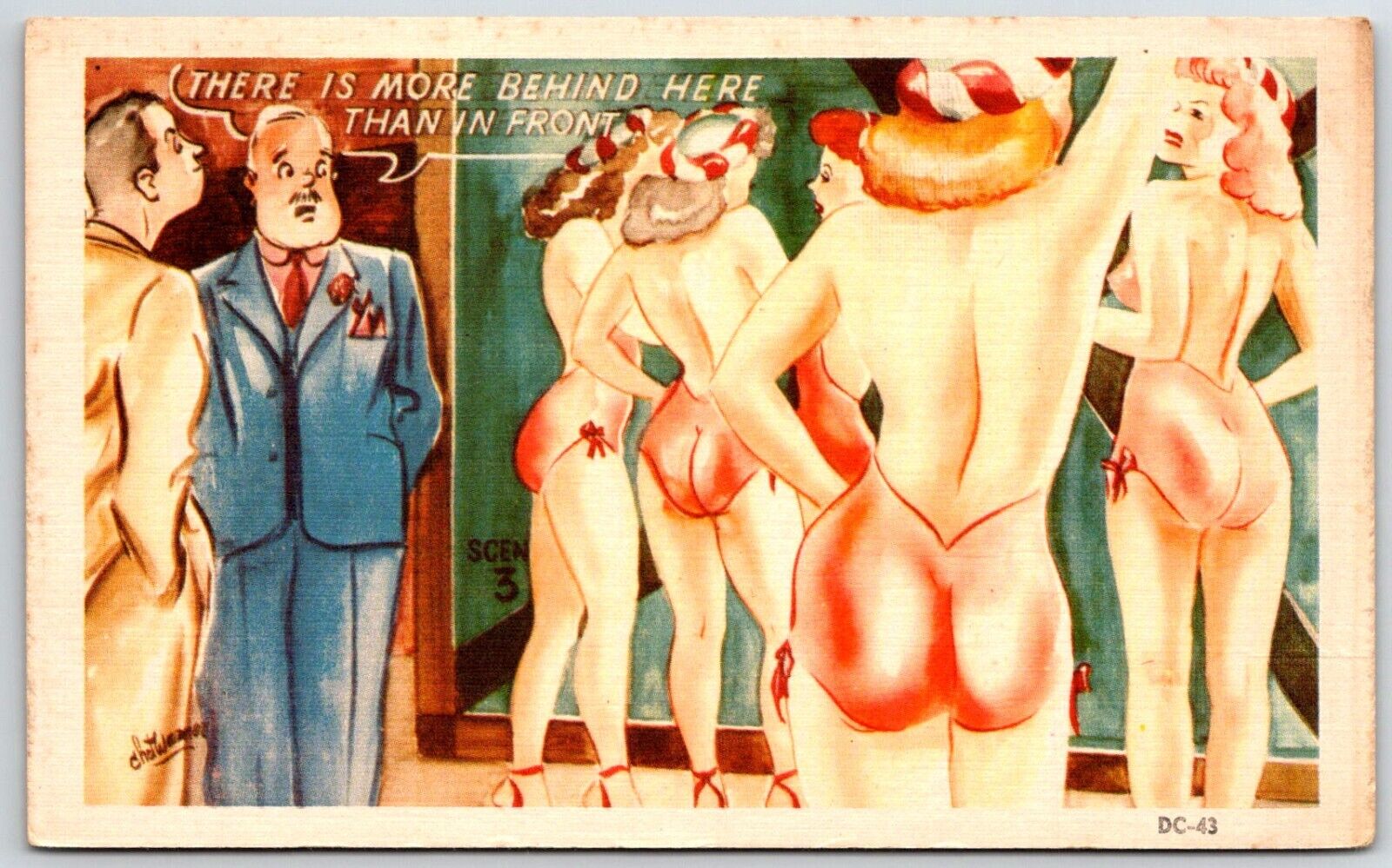 c1940s Comic Risque Women Sexy ladies A/S Chet Linen postcard