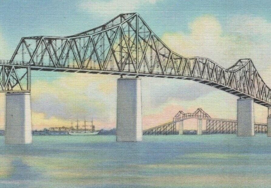 c1940 Cooper River Bridge Charleston South Carolina cantilever postcard C788