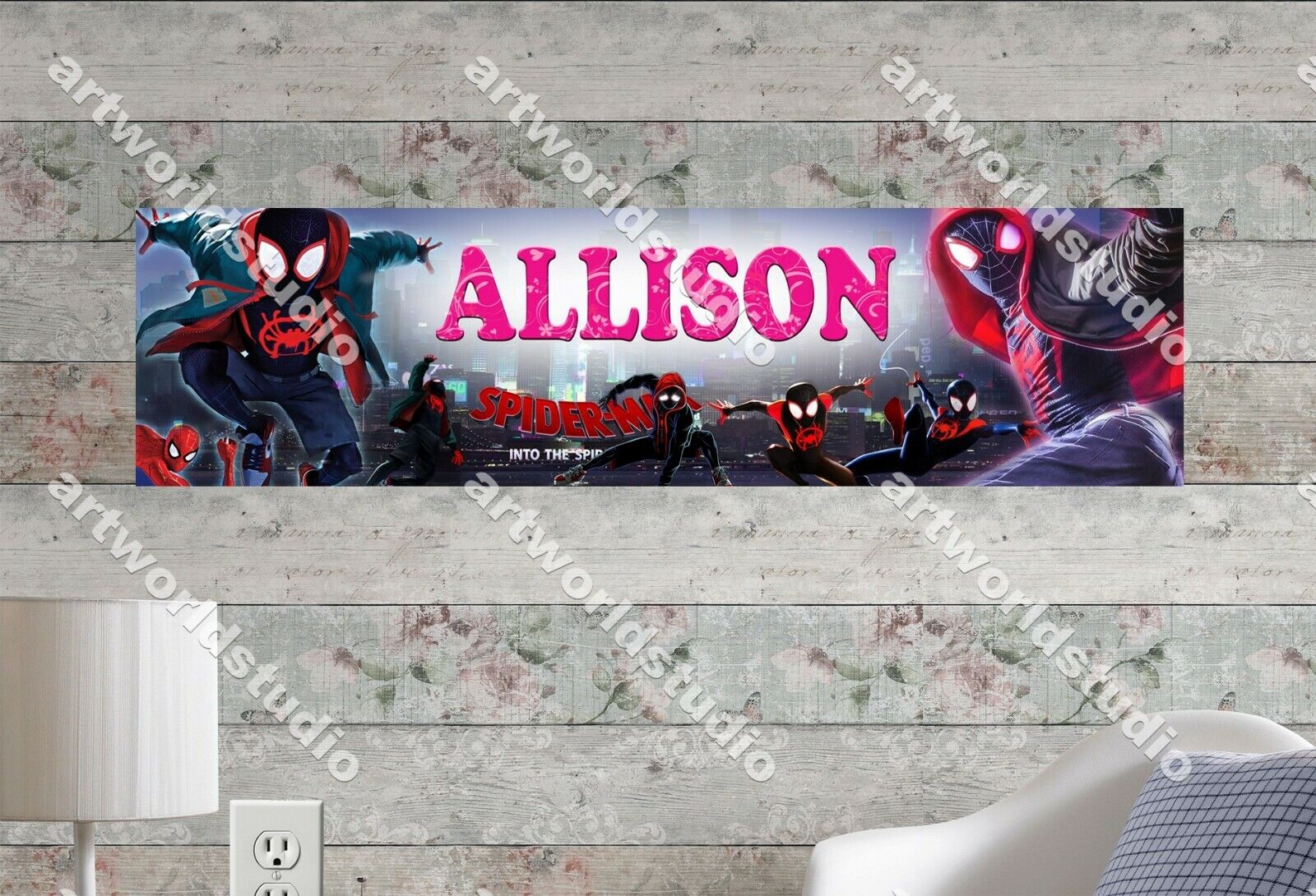 Spiderman Into the Spider-Verse - Personalized Name Poster Customized Banner 