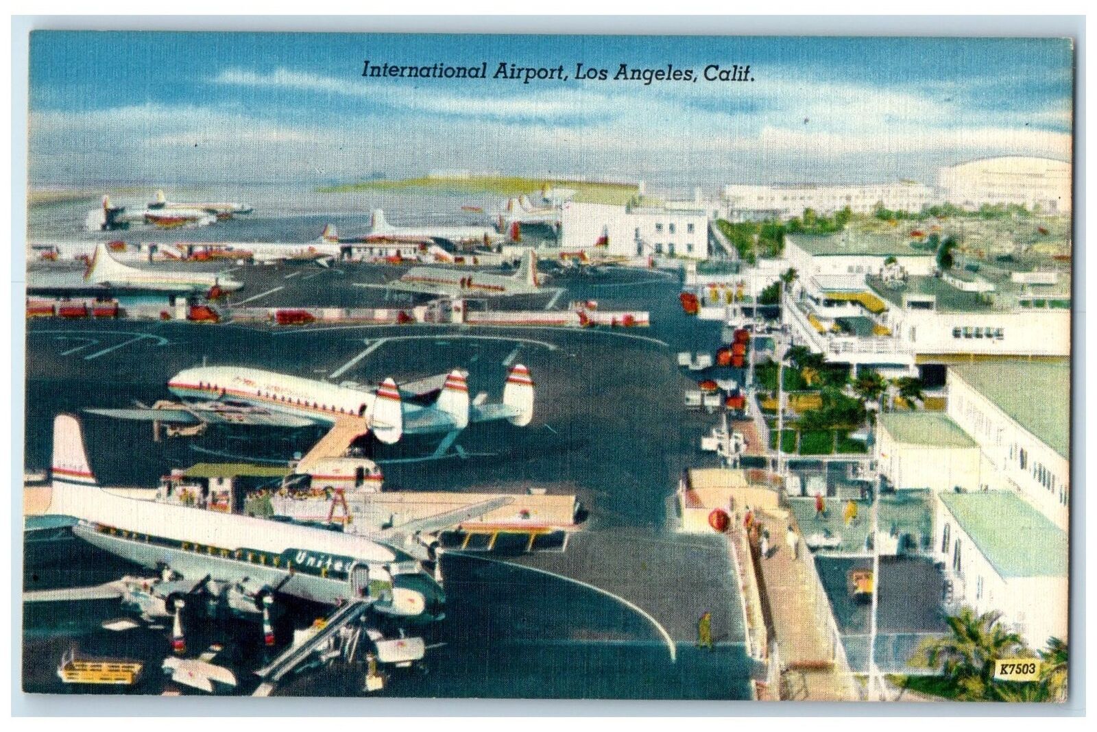 c1940's International Airport Airlines Busy Day Los Angeles California Postcard
