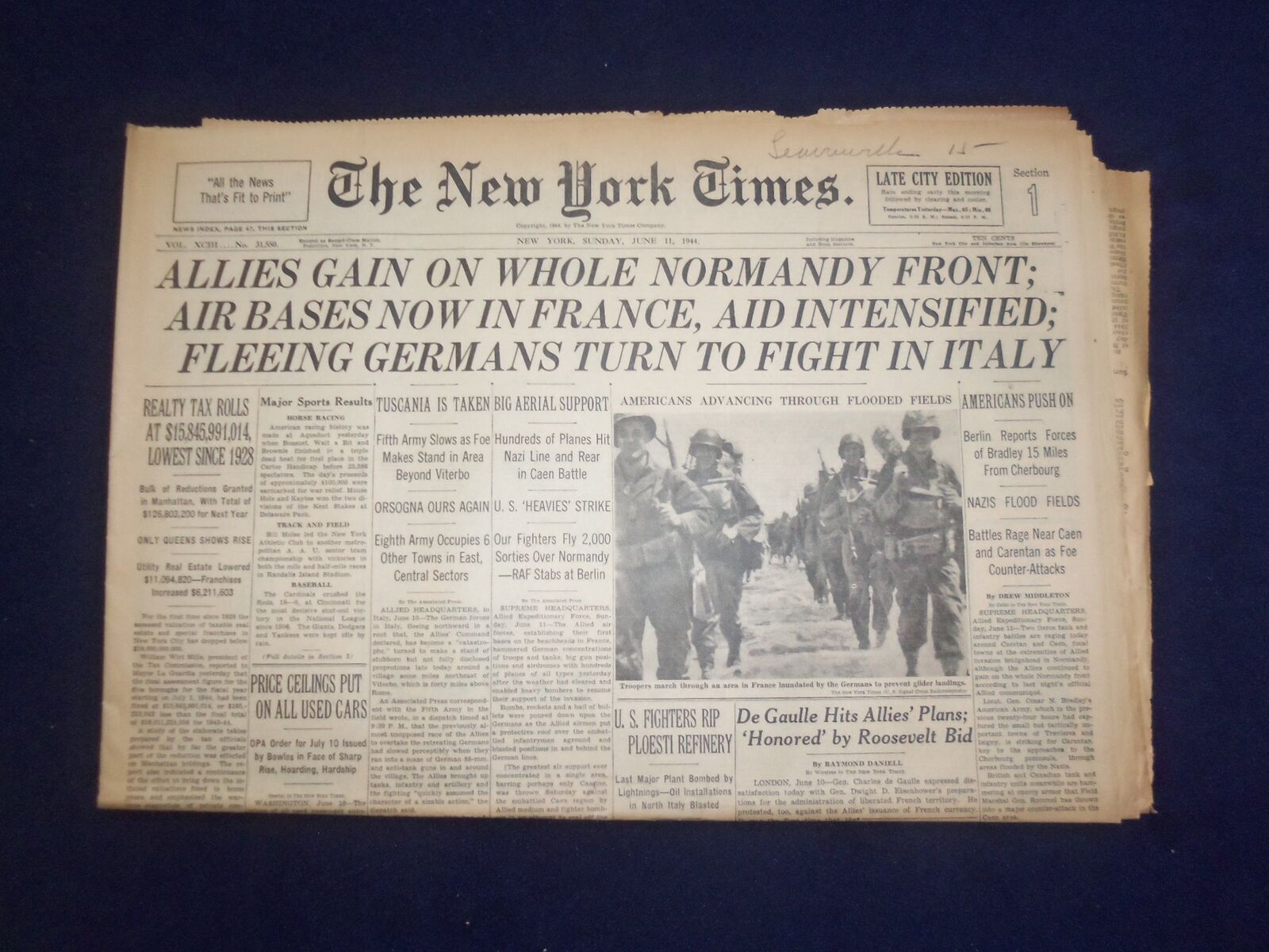 1944 JUNE 11 NEW YORK TIMES - ALLIES GAIN ON WHOLE NORMANDY FRONT - NP 6564