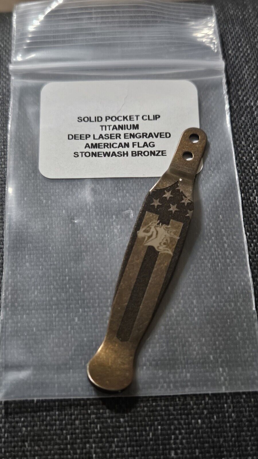 Hinderer Knives Stonewash Bronze Titanium American Flag Engraved Clip