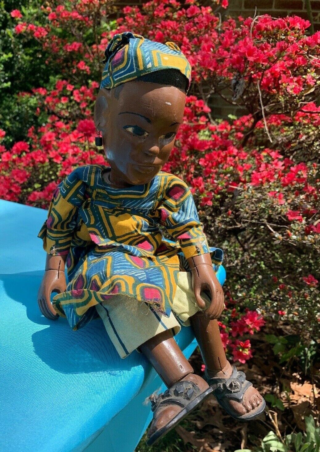 Antique Vintage Puppet Marionette AFRICAN WOMAN & BABY in PAPOOSE  17/7 ❤️ ts17j