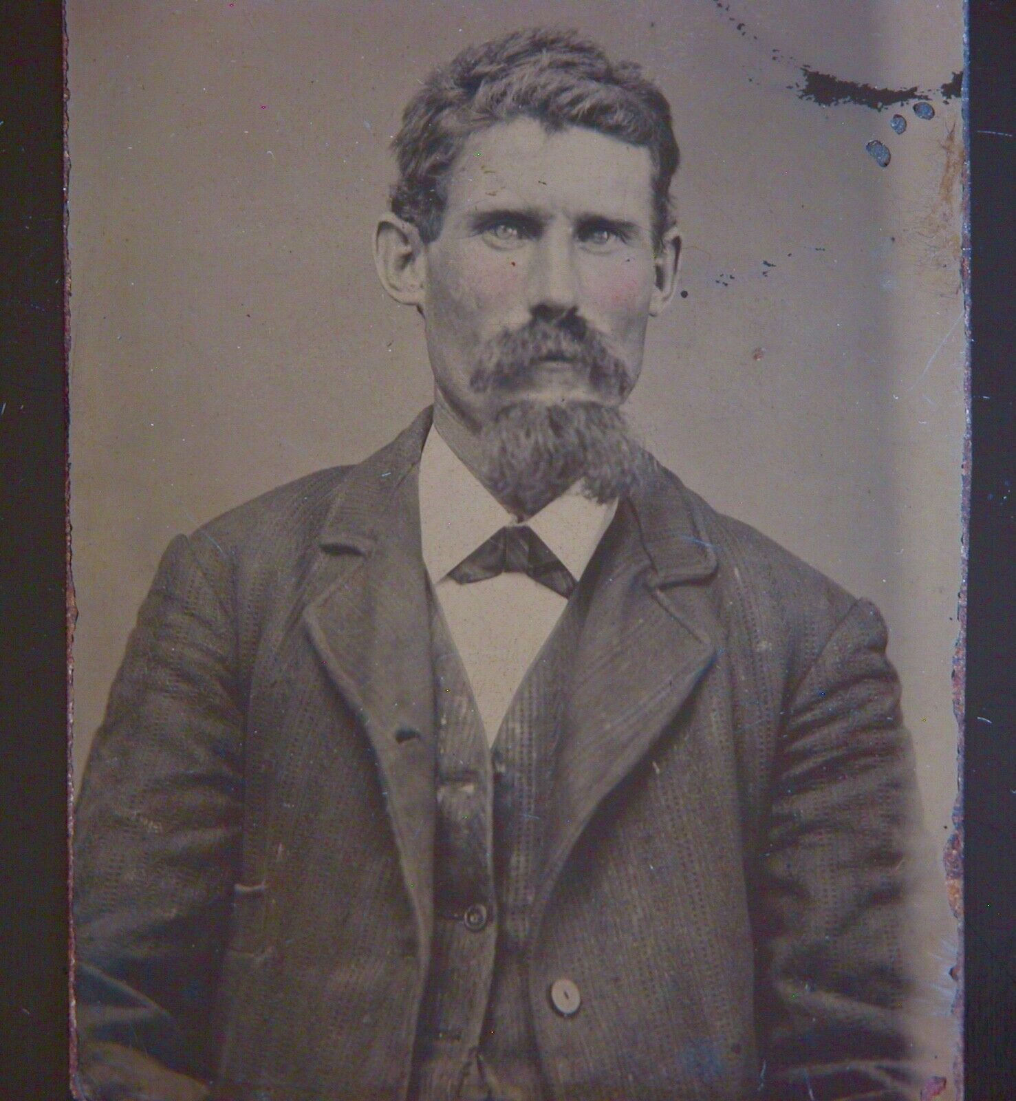 Antique 1870s Tintype Victorian Wild West Portrait Man American Frontier Worker