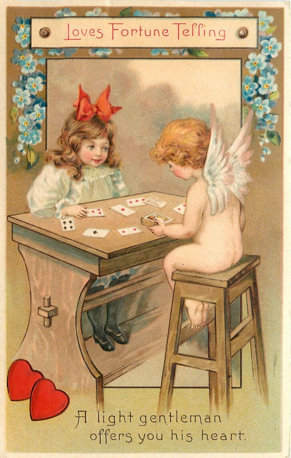c1909 Embossed Valentine Postcard Love's Fortune Telling Cards Gent Offers Heart