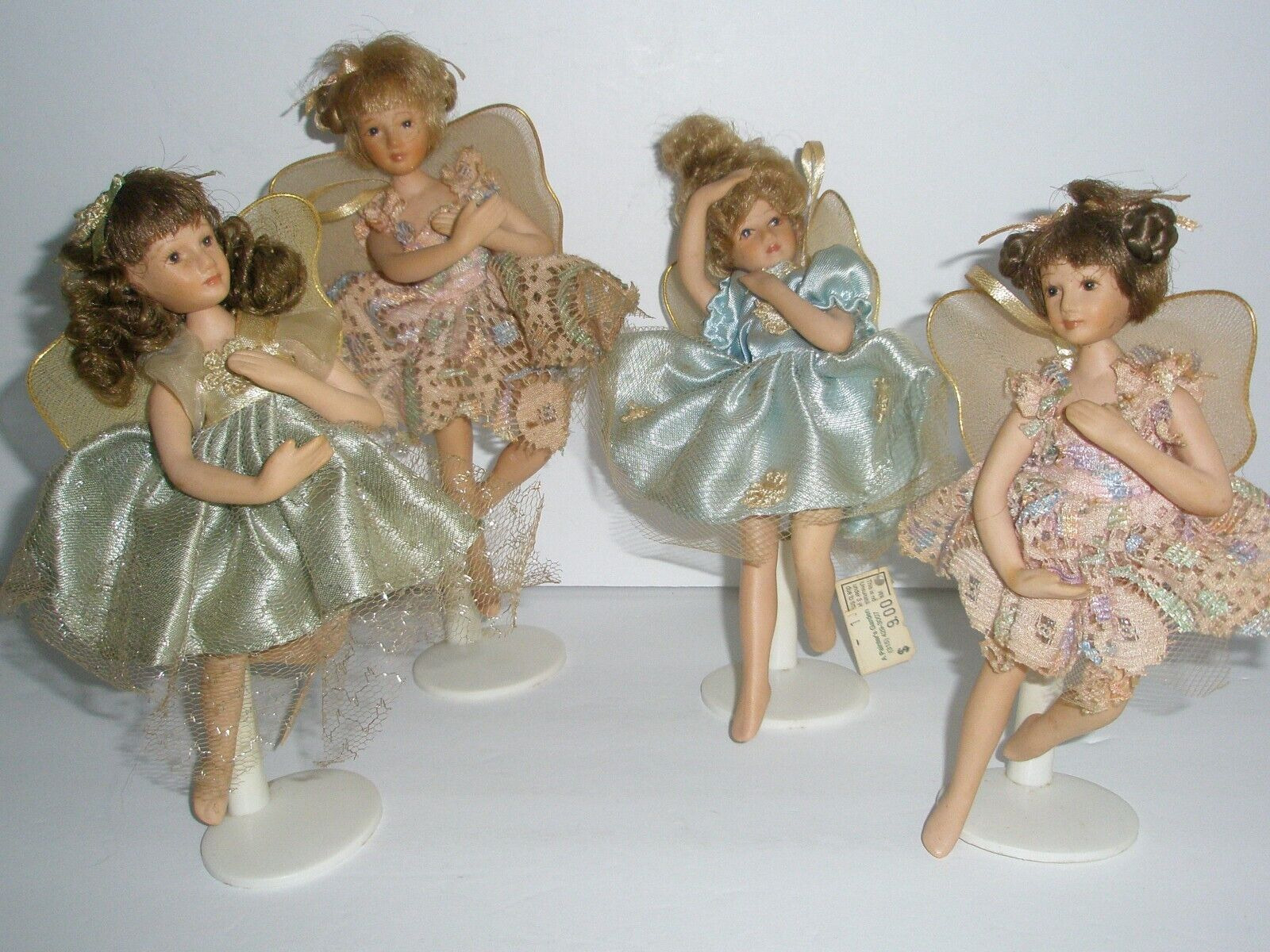 4 Ganz Christmas Fairy Girl Ornaments Porcelain Stand w/Tag