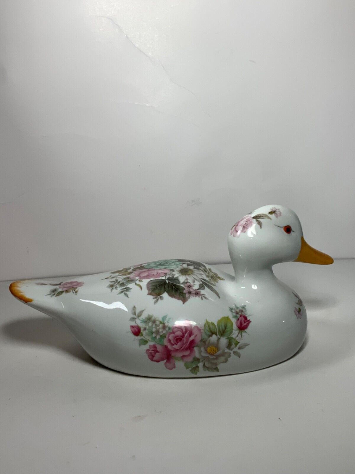 Vintage 1980s Ceramic Floral Duck 11 in.