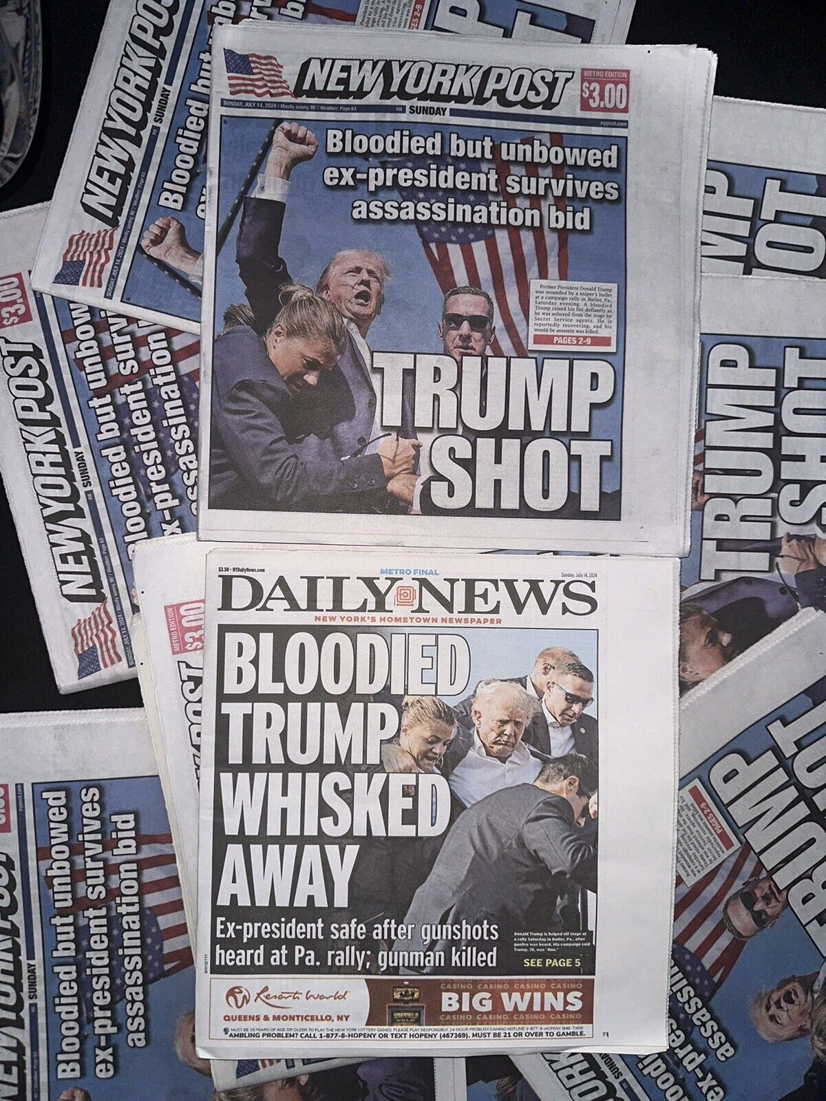 2 For 1  - Both Daily News And The New York Post Donald Trump Shot 7/14/24