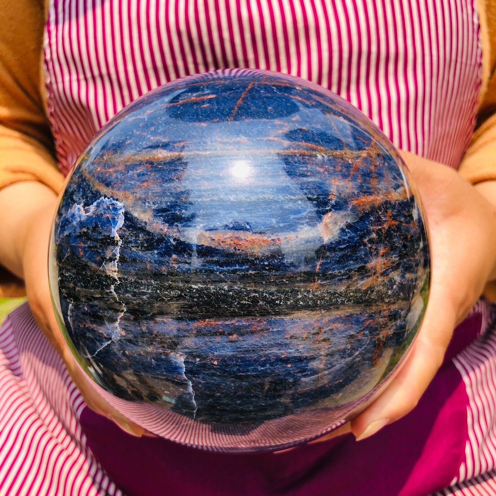 7.78LB Natural Beautiful Blue Striped Ball Quartz Crystal Sphere Healing 1101