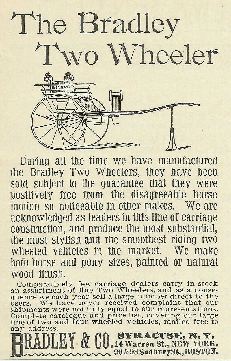 Vintage Print Ad Syracuse New York Bradley Two Wheeler Carriage Onondaga 1891 