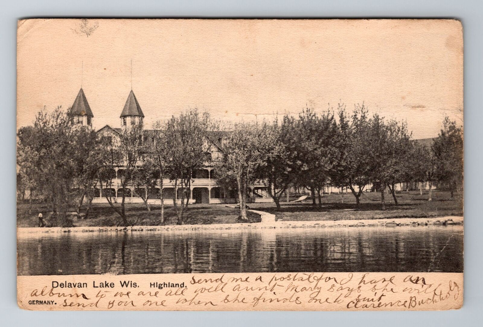 Delavan Lake WI-Wisconsin, Highland, Antique, Vintage c1907 Postcard