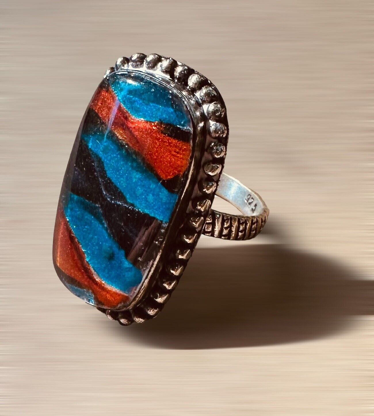 Rainbow Calsilica Navajo Southwestern Ring Sterling Silver 925 Vintage Size 7.5