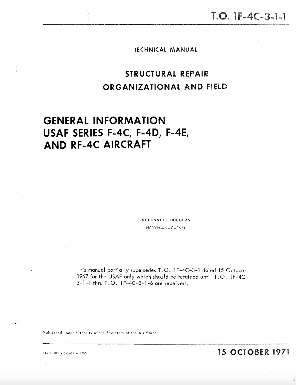 600 Page 1971 F-4 C D E Phantom II  T.O. 1F-4C-3-1-1 Stuctural Repair Manual CD
