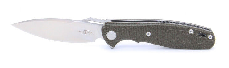 TwoSun TS162 D2 Micarta Pocket Knife Green Micarta Handle Plain Edge D2 Blade