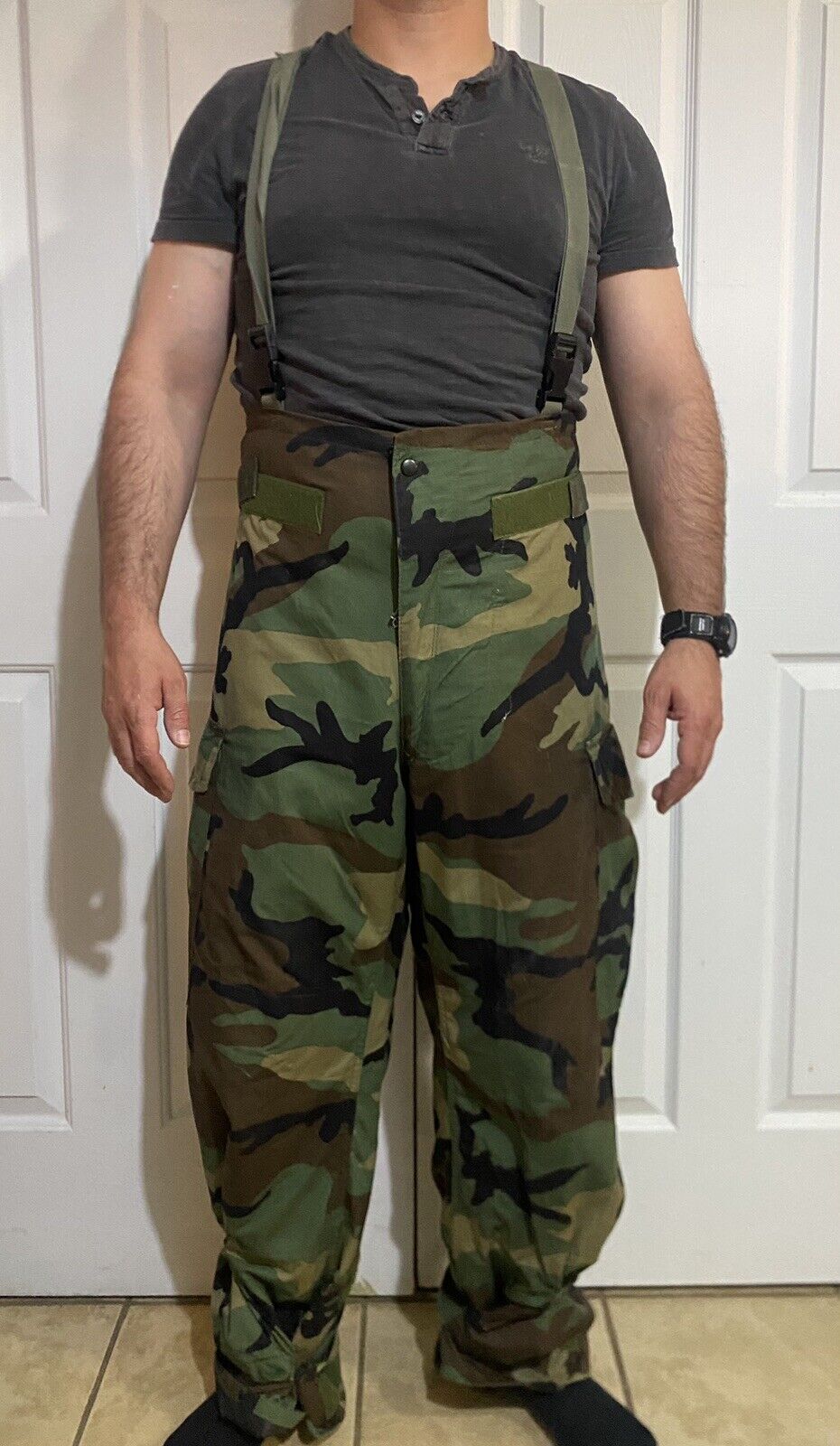 U.S. Military Chemical Protective Suit Trousers -Woodland Camo, Size Medium Larg