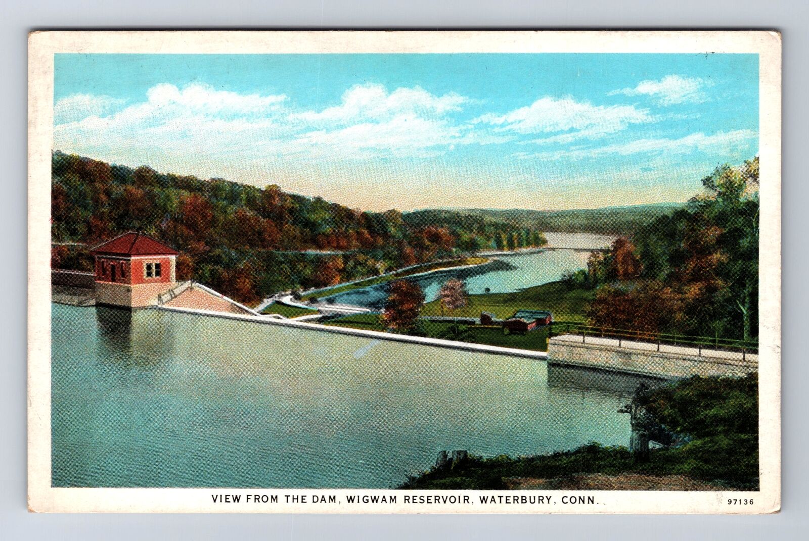 Waterbury CT-Connecticut, View From Dam, Wigwam Reservoir Vintage Postcard