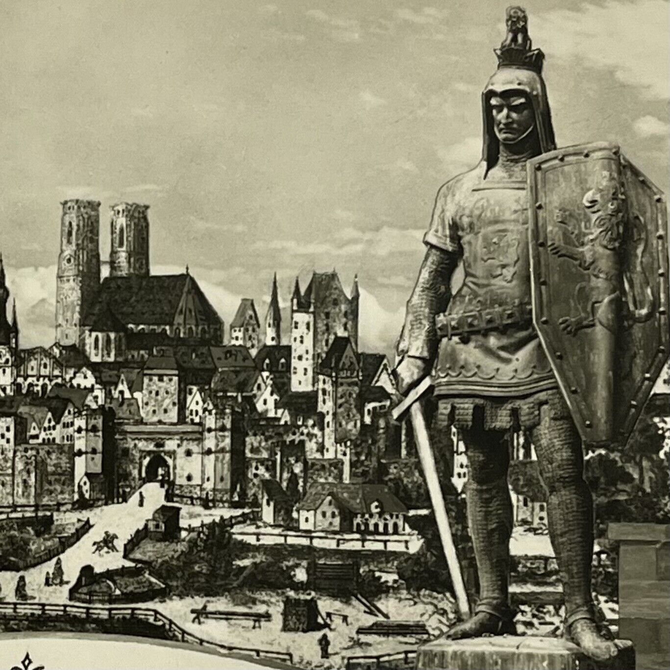 Large Warrior Statue Vintage Postcard Europe German Austria ⭐️ Unposted