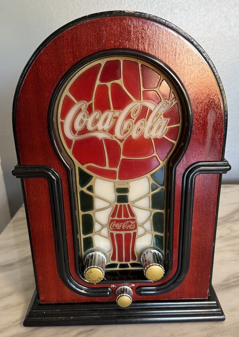 Vintage Coca-Cola  AM FM Radio Stain Glass Look Radio Works Tested See Video