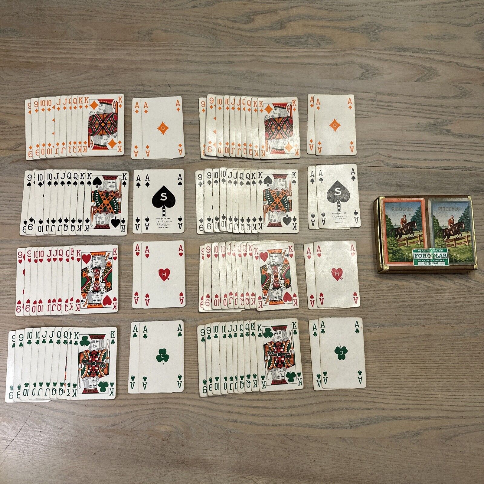 VTG 1947 FORCOLAR Equestrian Double Deck Pinochle Playing Cards Compete Decks