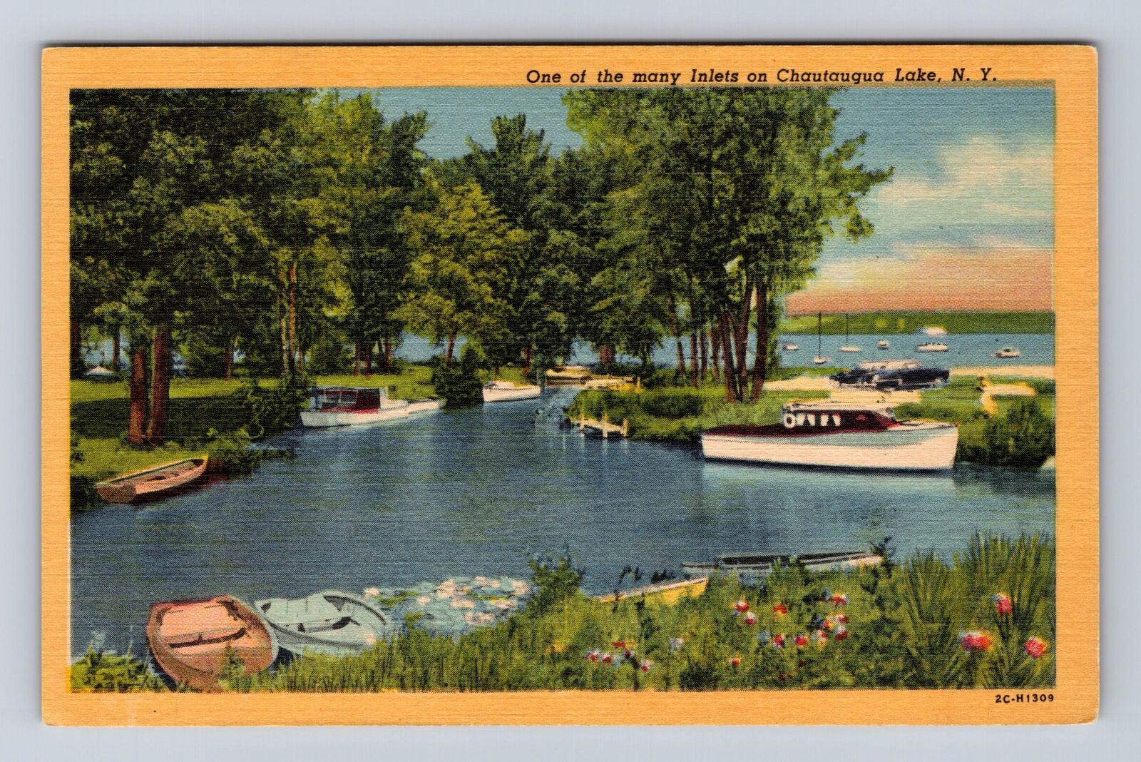Chautaugua Lake NY-New York, Many Inlets, Antique, Vintage Souvenir Postcard