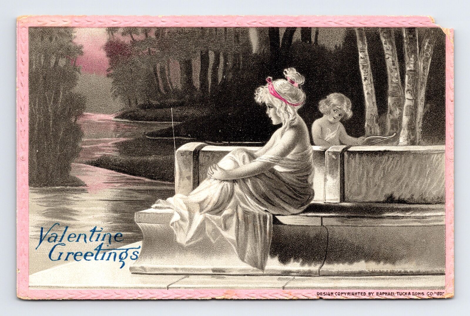 c1913 Postcard Raphael Tuck Valentine's Greetings Idyls Series Woman & Cherub