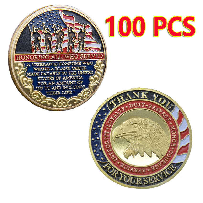 100PCS Military Challenge Coin Thank You for Your Service Appreciation Veteran