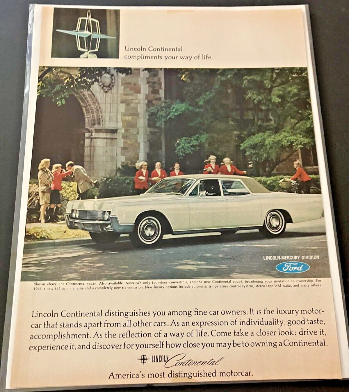 1966 Lincoln Continental Sedan - Vintage Original Color Print Ad / Wall Art NICE