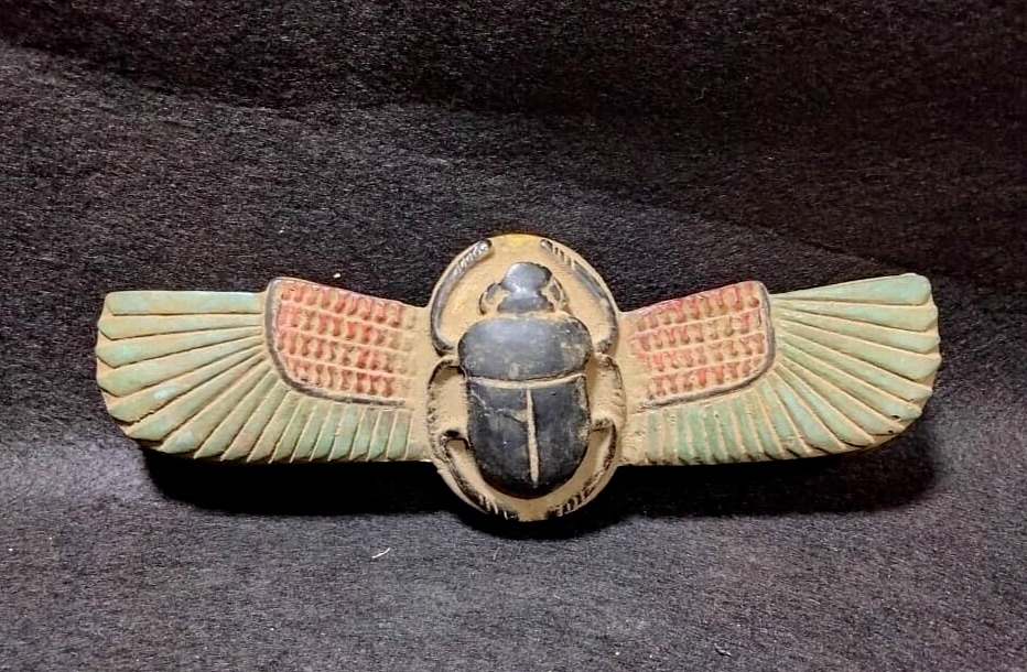 UNIQUE ANCIENT EGYPTIAN ANTIQUITIES Figure Of Scarab Beetle Winged Egypt Rare BC