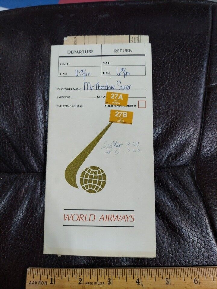Vintage 1970s World Airways Ticket Envelope & Ticket See  Photos