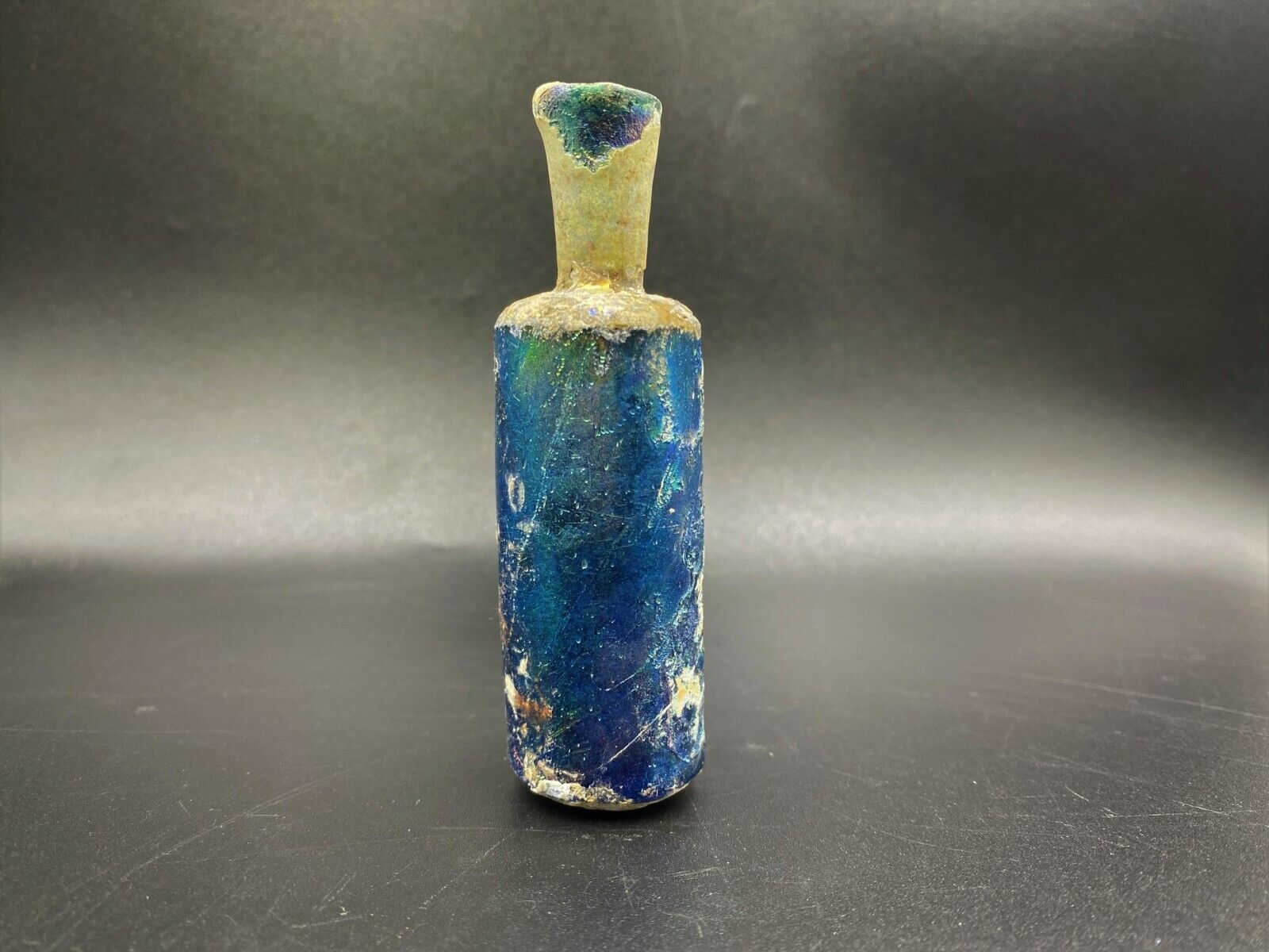 Old Authentic Rare Ancient Roman Glass Perfume Bottle 