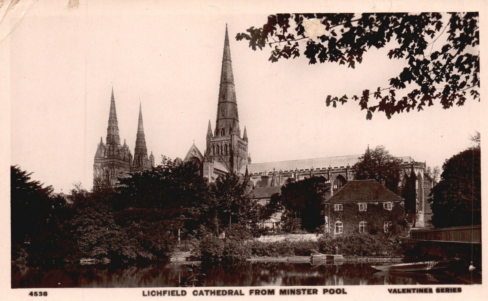 Vintage Postcard 1910s Lichfield Cathedral From Minister Pool Staffordshire RPPC