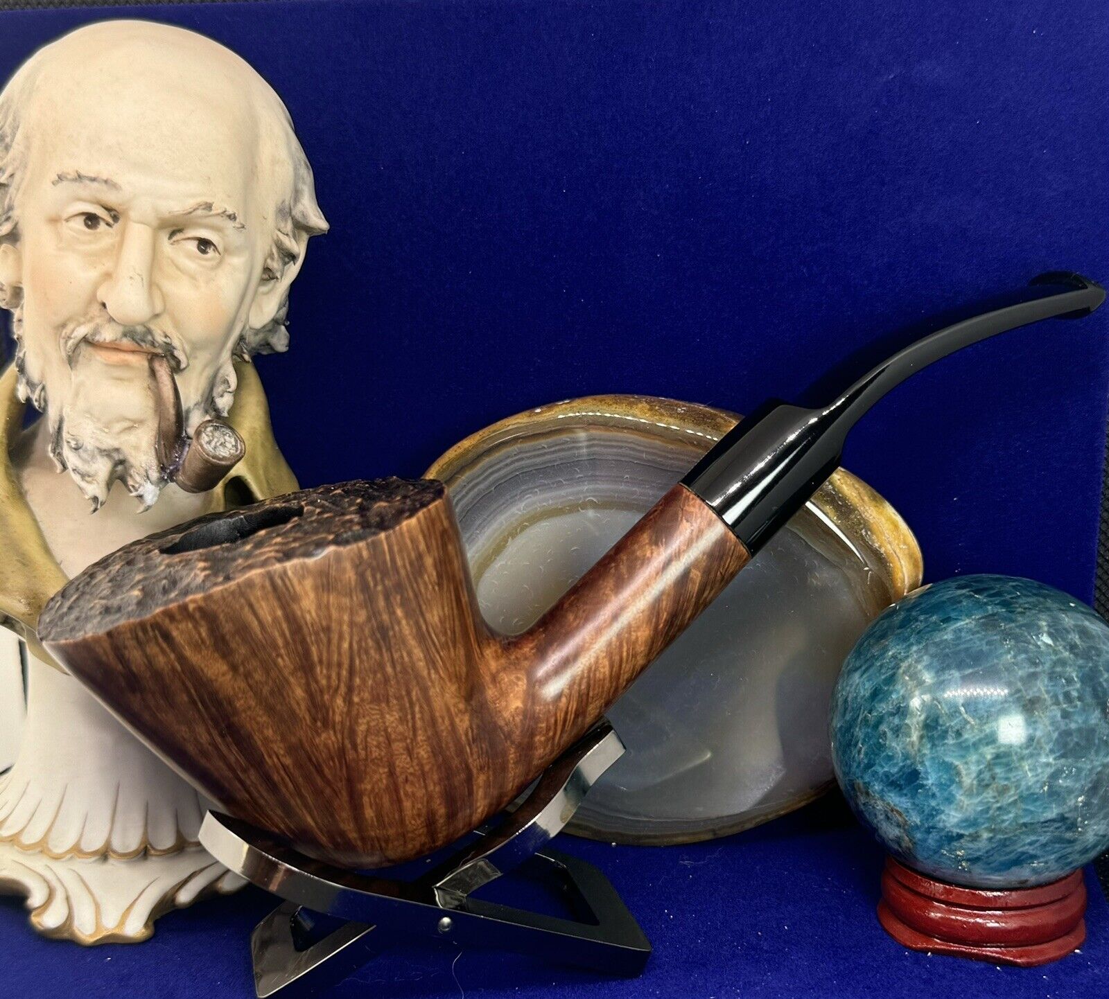 •NEW• Unsmoked FREEHAND Large Handmade FLAME GRAIN Briar Pipe by Manelli, Italy