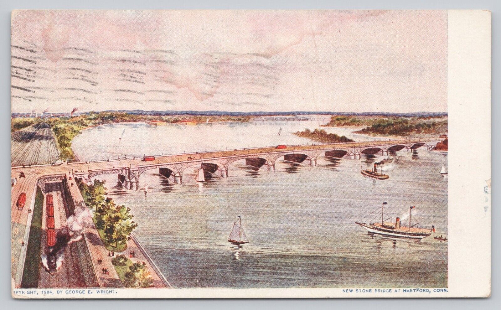 New Stone Bridge Hartford Connecticut CT Antique Private Mailing Postcard c1905