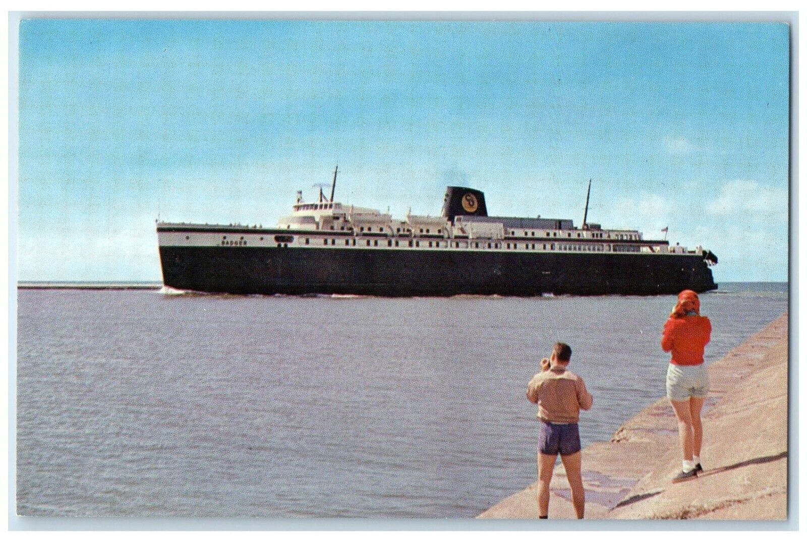 1960 S.S. Badger Spartan Great Lakes Freight Steamer Ludington Michigan Postcard