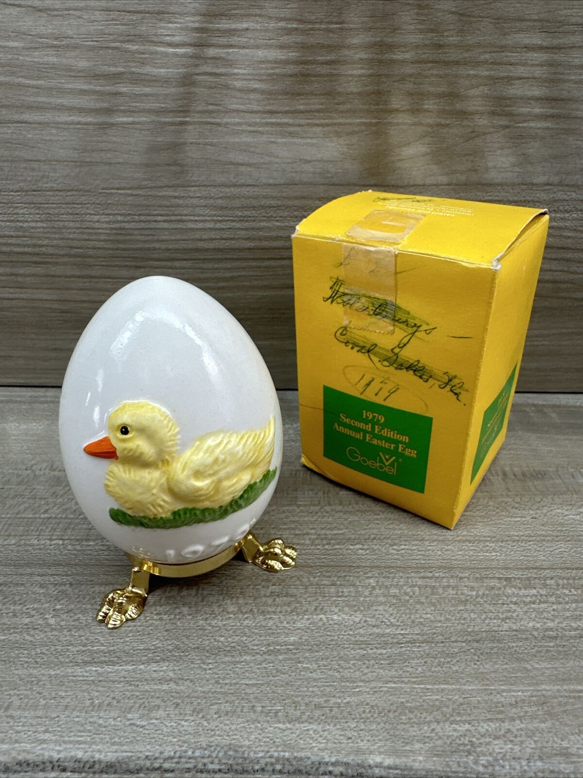 Vintage Goebel 1979 Porcelain Duckling Easter Egg & Stand West Germany 2nd Ed