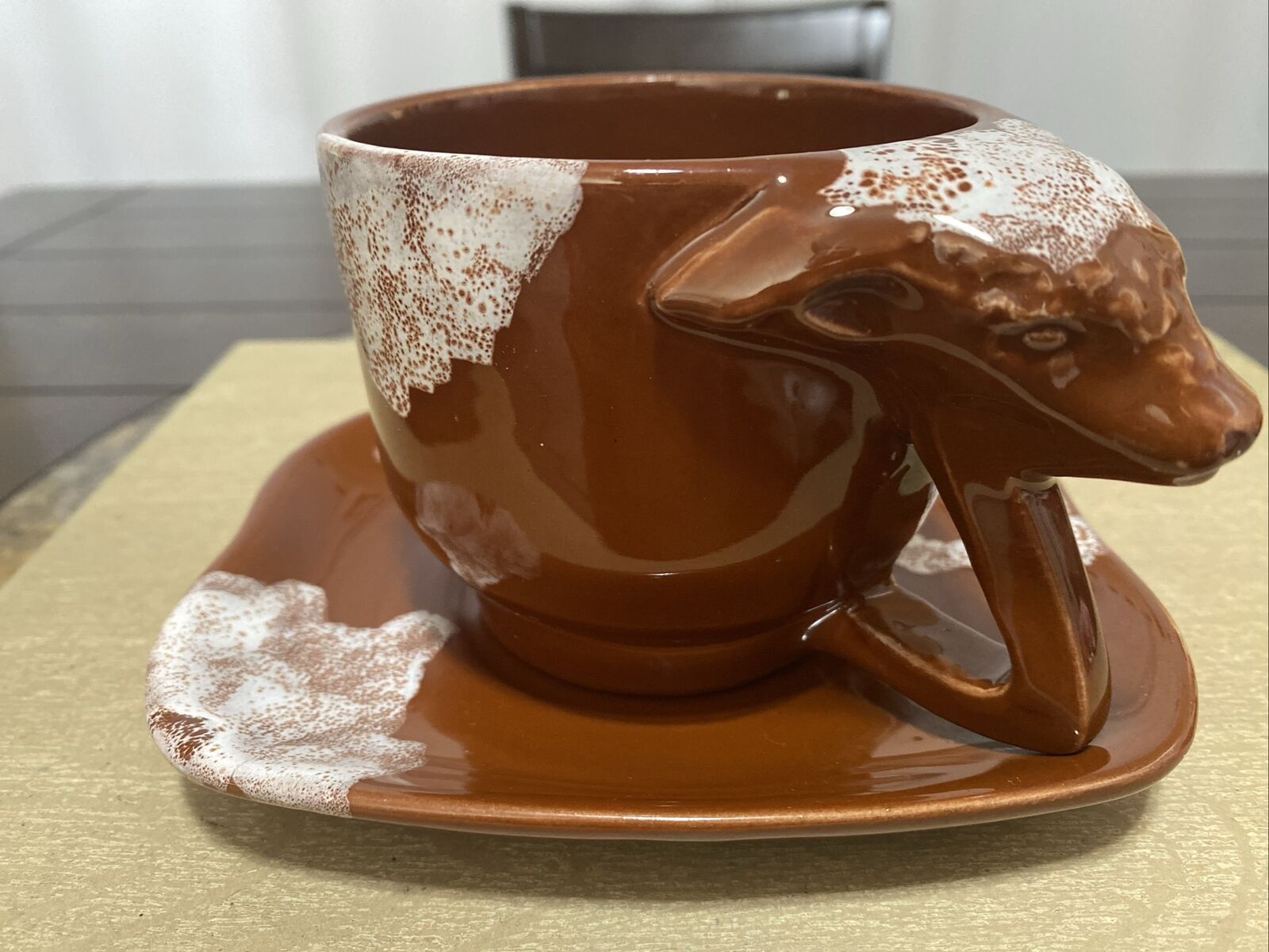 Vintage Horton Ceramics Texas Western Ranch Cow Themed Mug Coffee Cup & Saucer