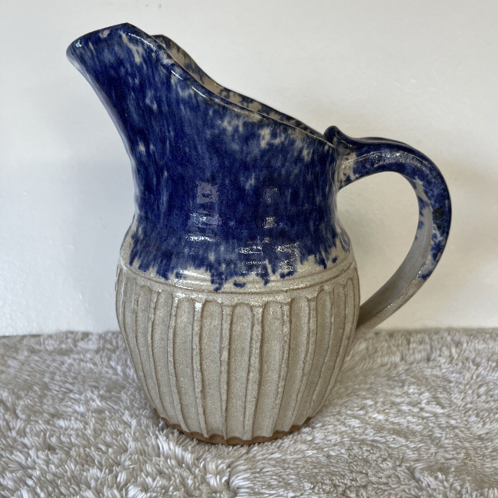 Vintage Pottery Pitcher, Blue/Gray , 7.5 Inches, Great Condition