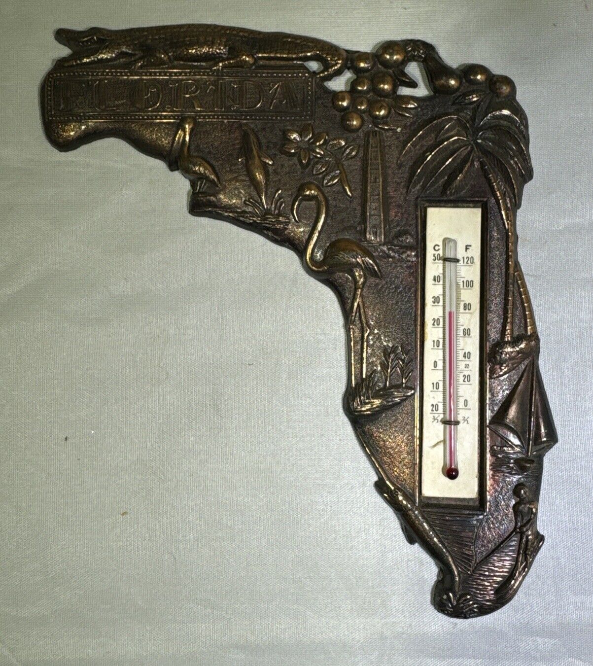 Vintage Florida Shaped Thermometer Indoor Temperature In Working Condition